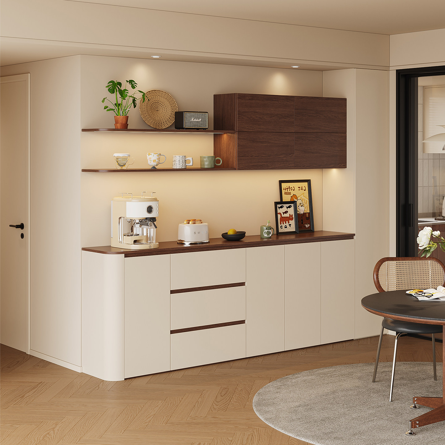 法式复古餐边柜酒柜一体客厅置物柜落地家用茶水柜圆弧收纳储物柜,住宅家具,餐边柜,淘宝优惠券,粉丝福利购,淘宝优惠卷