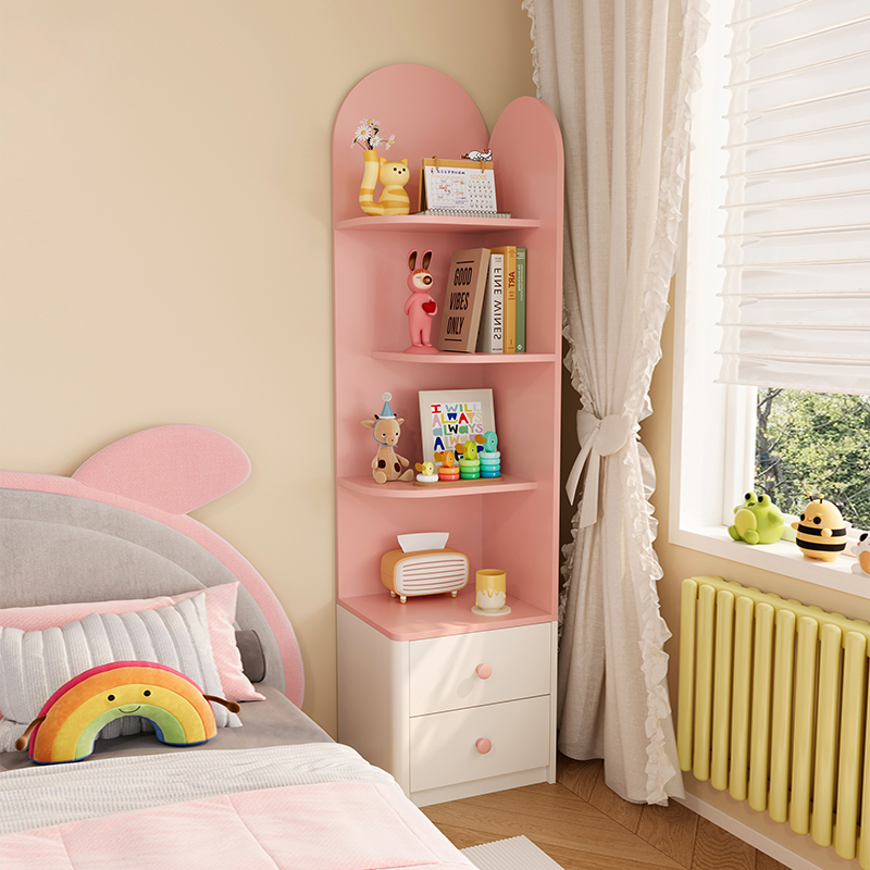 依雪儿童床头置物柜书架一体转角