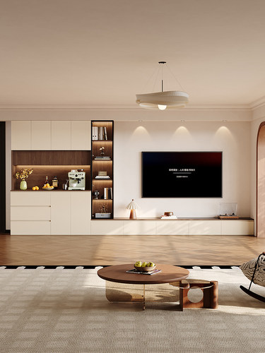 中古风落地电视柜餐边柜一体客厅家用收纳储物柜小户型组合墙定制