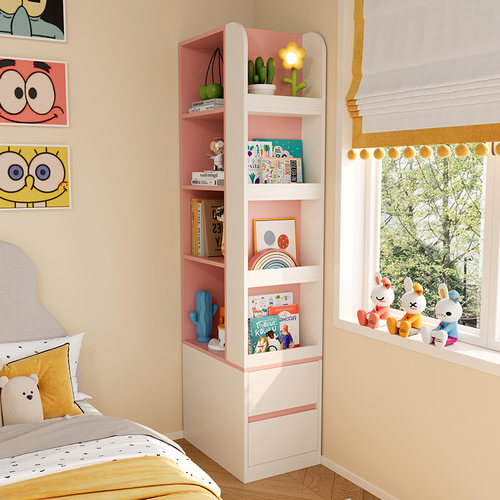 依雪奶油风儿童房床头柜书架一体