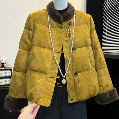 妈妈装新中式国风毛领羽绒服冬季新款2025中年气质高贵白鸭绒外套