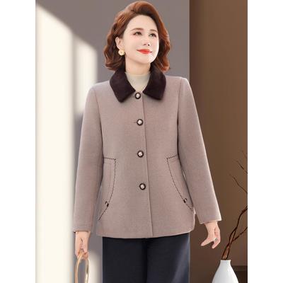 妈妈外套50多岁中老年人女秋装休闲中款毛呢大衣秋冬千鸟格子夹克