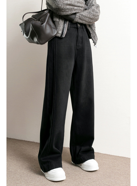 TidePA | Cleanfit厚绒又显瘦 立体剪裁黑色窄版阔腿牛仔裤女长裤