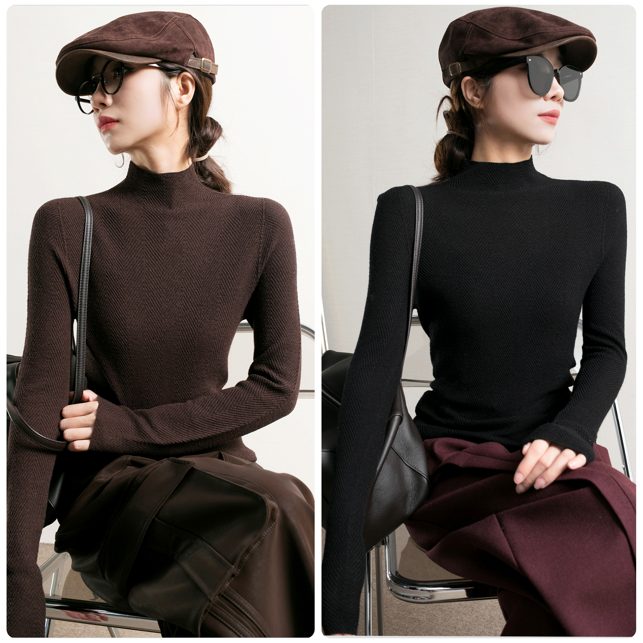 无缝针织1oo%绵羊毛半高领针织衫