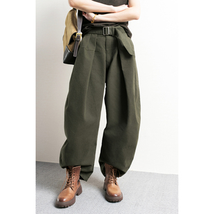 女压褶气球裤 军绿色chill弯刀牛仔裤 春秋 Barnfit巴恩风 TidePA