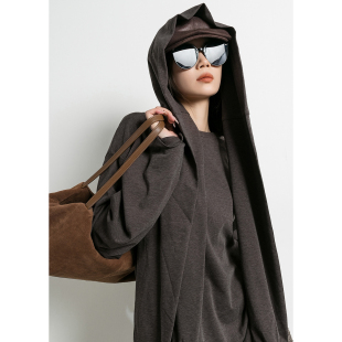 t恤女春秋新款 孤品 棕色假两件宽松长袖 上衣 肩连帽 Tide