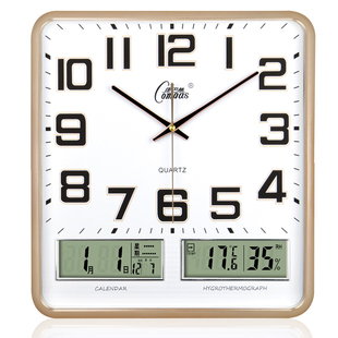 康巴丝温湿度钟表静音挂钟简约客厅电子钟方石英钟表卧室家用挂表