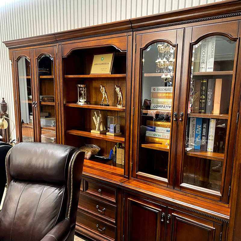 美式高端实木组合书柜复古大容量靠墙轻奢玻璃门乡村别墅大气书柜,住宅家具,组合书柜,淘宝优惠券,粉丝福利购,淘宝优惠卷