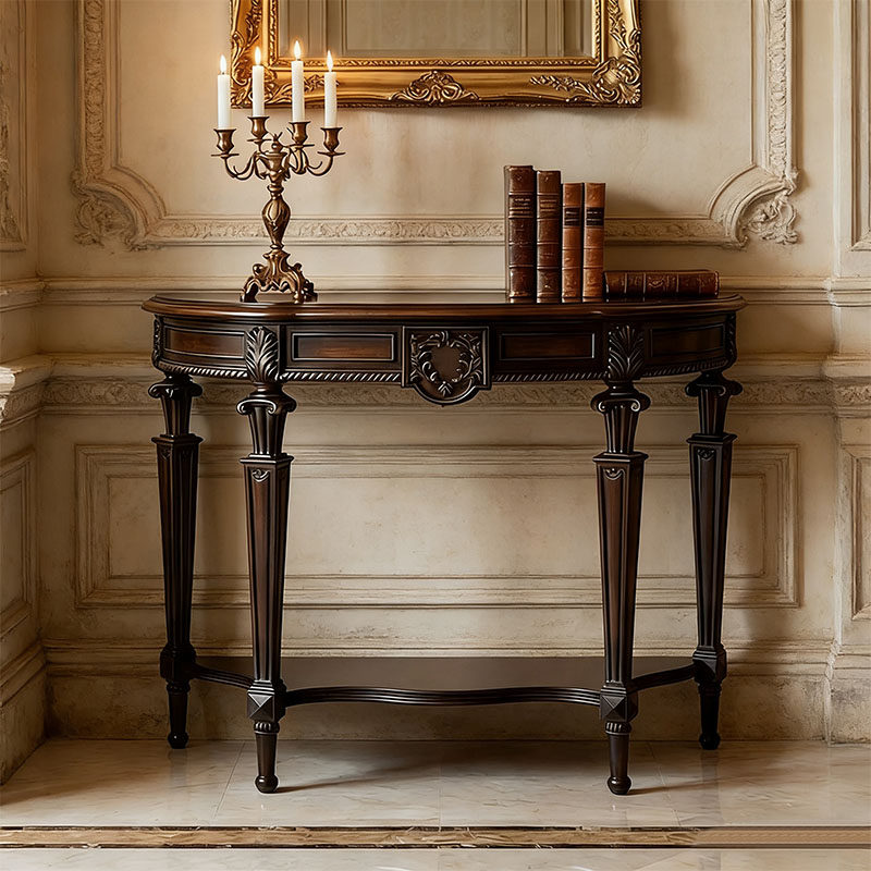 美式实木玄关柜入户对门装饰柜置物台隔断柜门厅玄关台复古玄关桌