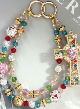 49新跨境重工手机链重工高级感十字架TK直播热卖富婆链欧美迷你链