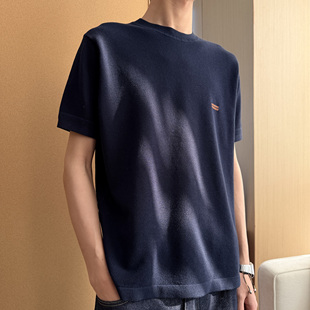 SEASON 老钱休闲百搭纯色透气亲肤T恤男 MARK藏青胸口公路刺绣短袖