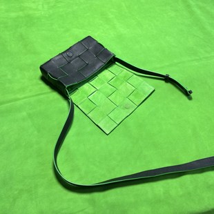 SEASONMARK100%牛皮黑绿豆腐包手拿单肩手工编织工艺可调节肩带