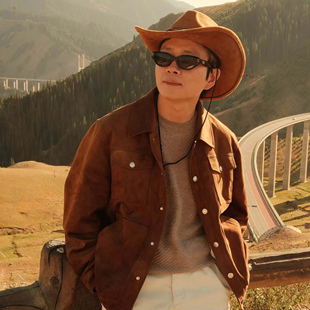 SEASONMARK英伦风翻领麂皮夹克简约时尚 外套秋冬 休闲百搭商务长袖