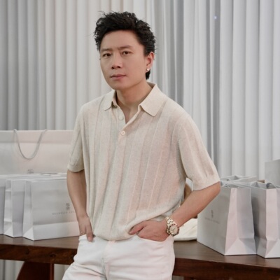 针织亚麻混纺半开襟短袖