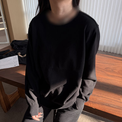 SEASONMARK纯色格纹圆领针织衫休