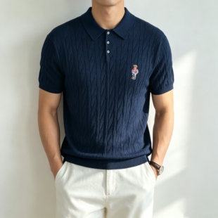 SEASON MARK小熊绞花Polo短袖衫商务休闲透气亲肤高定男士款T恤衫
