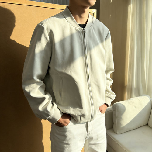 SEASONMARK杏色麂皮棒球领夹克