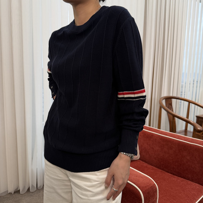 SEASONMARK织带竖纹针织衫