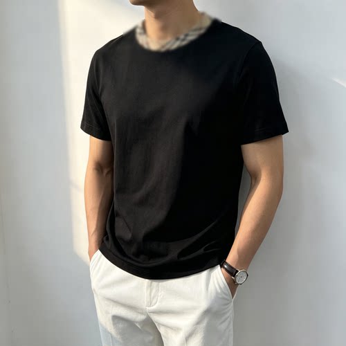 SEASONMARK领口格纹圆领短袖