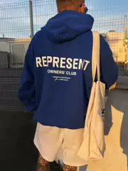 American Style Represent Sweatshirt, Vintage Washed and Distressed Doberman Vintage Pure Cotton Shark Loose Hoodie