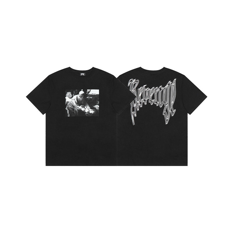 thumbnail for American Revenge Short Sleeve Couple Loose Keel Smoke Skull Cartoon Letters High Street Vintage T-Shirt