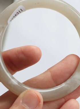 保真天然和田玉手镯57圈口证书号1141020藕粉色烟灰色 青海料圆条