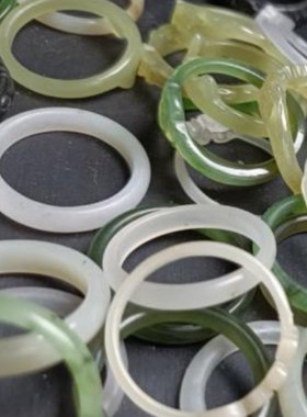 保真天然无优化和田玉指环戒圈18毫米16号17号雕工戒24113008