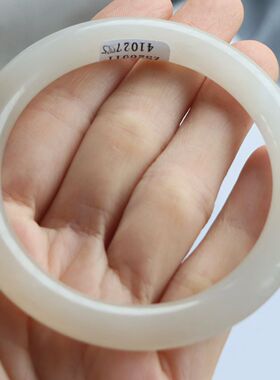 保真天然和田玉手镯58圈口证书号1141027藕粉色烟灰色 青海料圆条