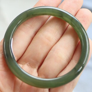 保真天然和田玉手镯50圈口证书编号8124146湖绿色 青海料