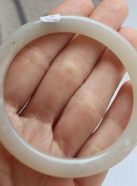 保真天然和田玉手镯58圈口证书号1141100藕粉色烟灰色 青海料圆条