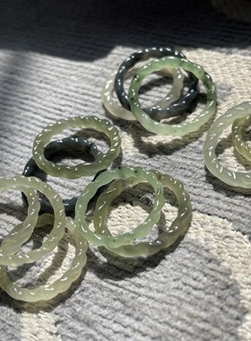 保真天然无优化和田玉指环戒圈15毫米7号8号仿古绞丝戒24112801