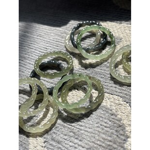 保真天然无优化和田玉指环戒圈15毫米7号8号仿古绞丝戒24112801