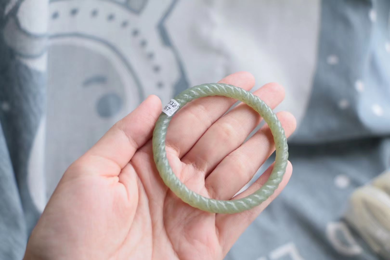 保真天然和田玉手镯圈口58和田玉绞丝镯证书编号32903267黄口料