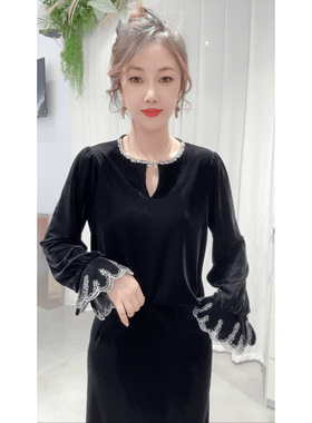 宴会款丝提花衬衫袖口刺绣长袖圆领宽松版新中式打底衬衣上衣春