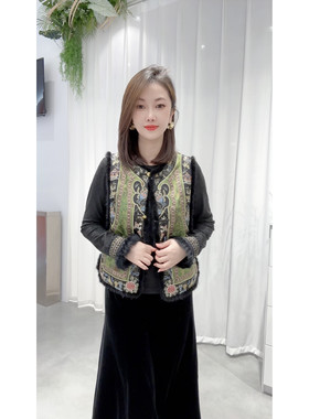 重磅！yuan厂柜款！新中式国风重工刺绣水貂毛拼接夹棉马甲上衣女