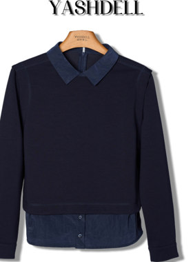 2026春季新款衬衫领假两件卫衣衫上衣女显瘦百搭气质翻领棉质长袖