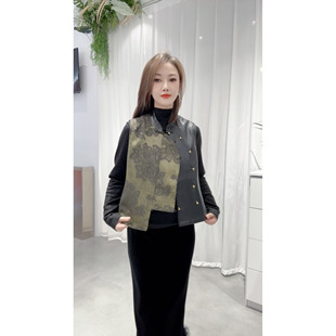 秋季国风PU皮拼接马甲背心新中式2025冬季新款复古高级感无袖上衣