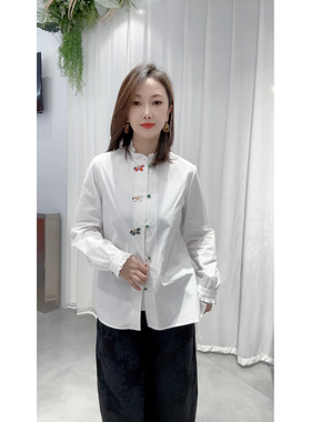 2026春季新款宽松显瘦刺绣小马高支棉木耳边新中式国风气质衬衣
