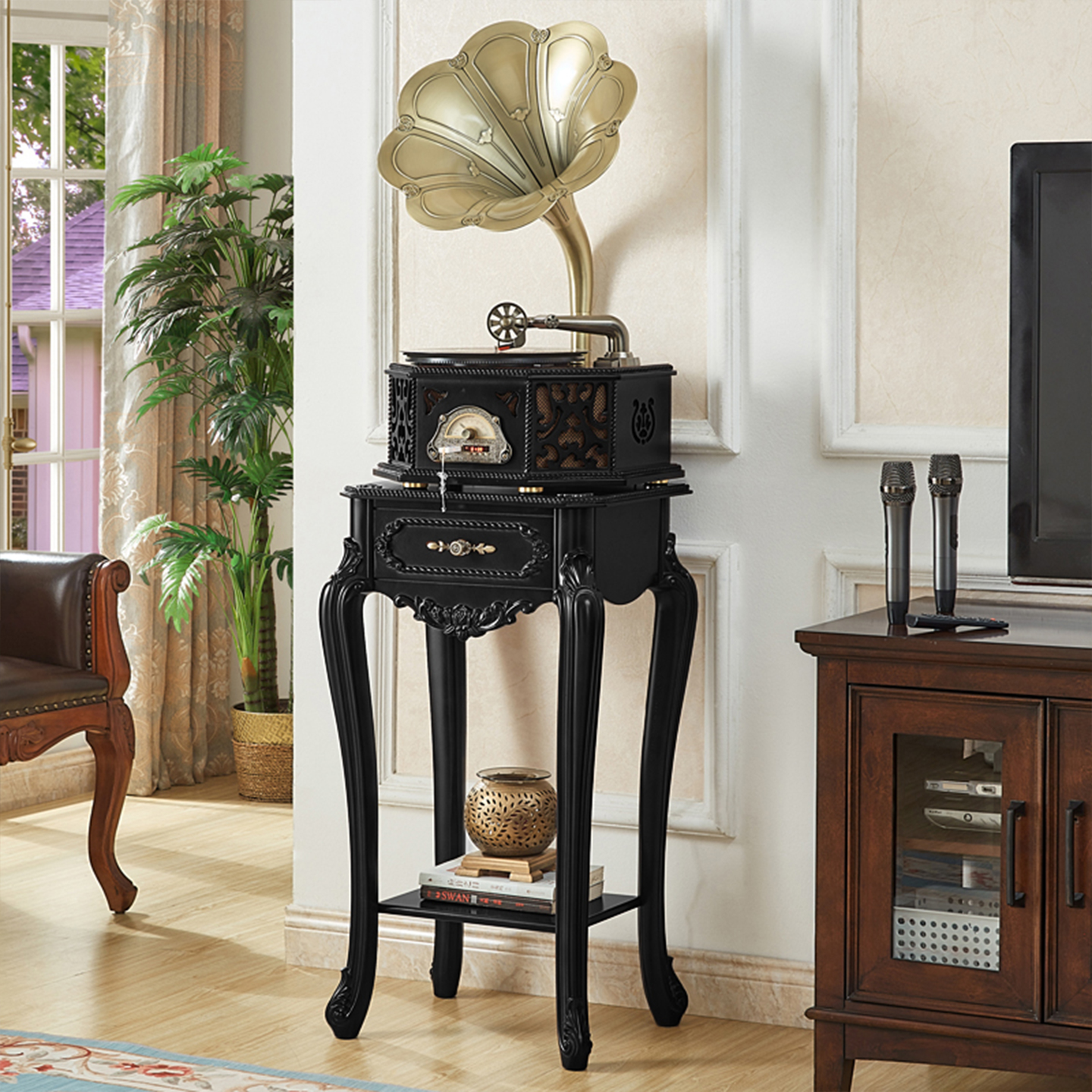 高品质法式中古风落地黑胶留声机