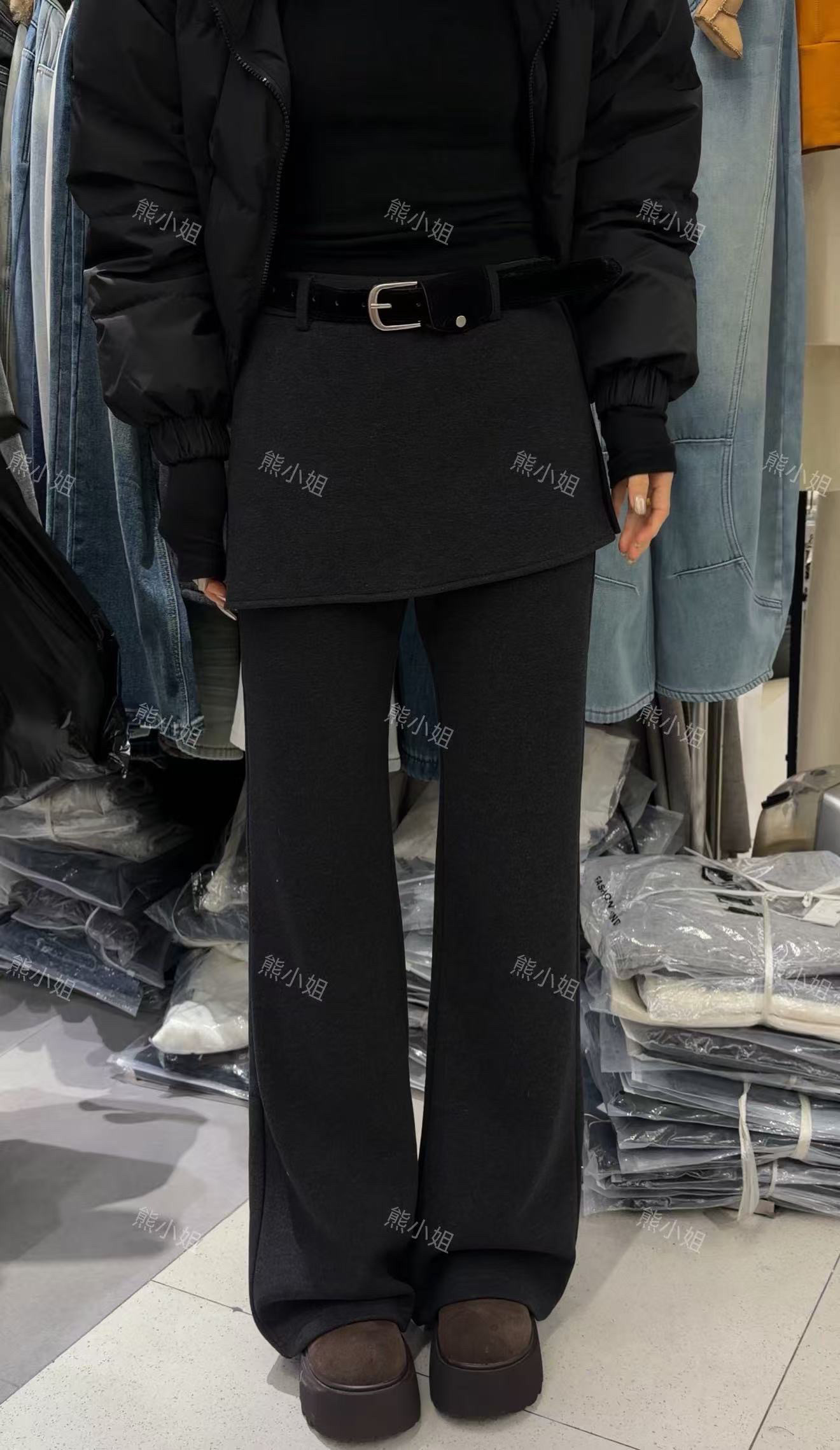 2025新款冬季时尚百搭加绒加厚假两件喇叭裤