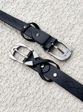 H1c 菱蛇*水洗头层牛皮异形环扣腰带皮带 做旧/菱形缝线/定制五金