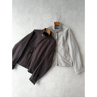 H1c 棱*肌理天丝棉混纺工装短宽哈灵顿夹克 多线解构/短宽阔型