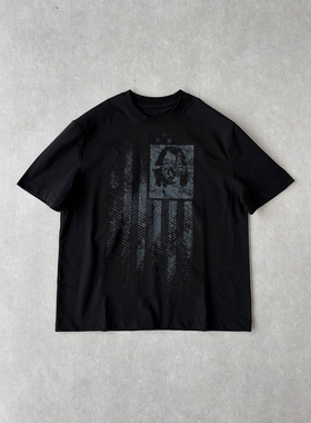 H1c 反战旗帜*做旧渐斑驳印花270g纯棉短袖 短宽Boxy/小领口