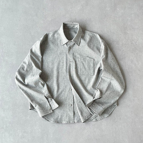 H1c月影*微阔剪裁亚麻混纺衬衫