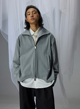 H1c 弧形下摆*解构菱形翻领花灰色纺TR松弛短款Cleanfit衬衫夹克