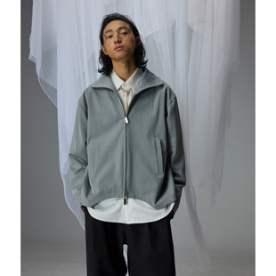 Cleanfit衬衫 解构菱形翻领花灰色纺TR松弛短款 夹克 弧形下摆 H1c