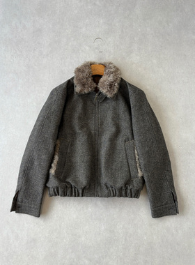 H1c 50羊毛*人字纹复古花纱肌理毛领棉服外套 优雅氛围/正肩利落