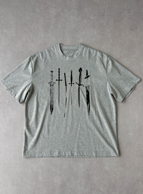 H1c 利刃 Blade* 中世纪做旧印花短袖270g新疆棉 Boxy短宽/小领口