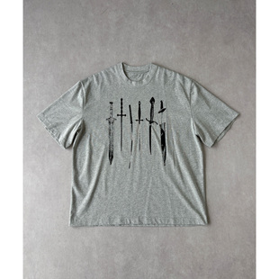 利刃 Boxy短宽 Blade 270g新疆棉 小领口 中世纪做旧印花短袖 H1c