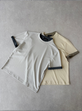 H1c 错位领*莫代尔混纺空气层短袖 撞色假两件/合身短宽/软糯亲肤